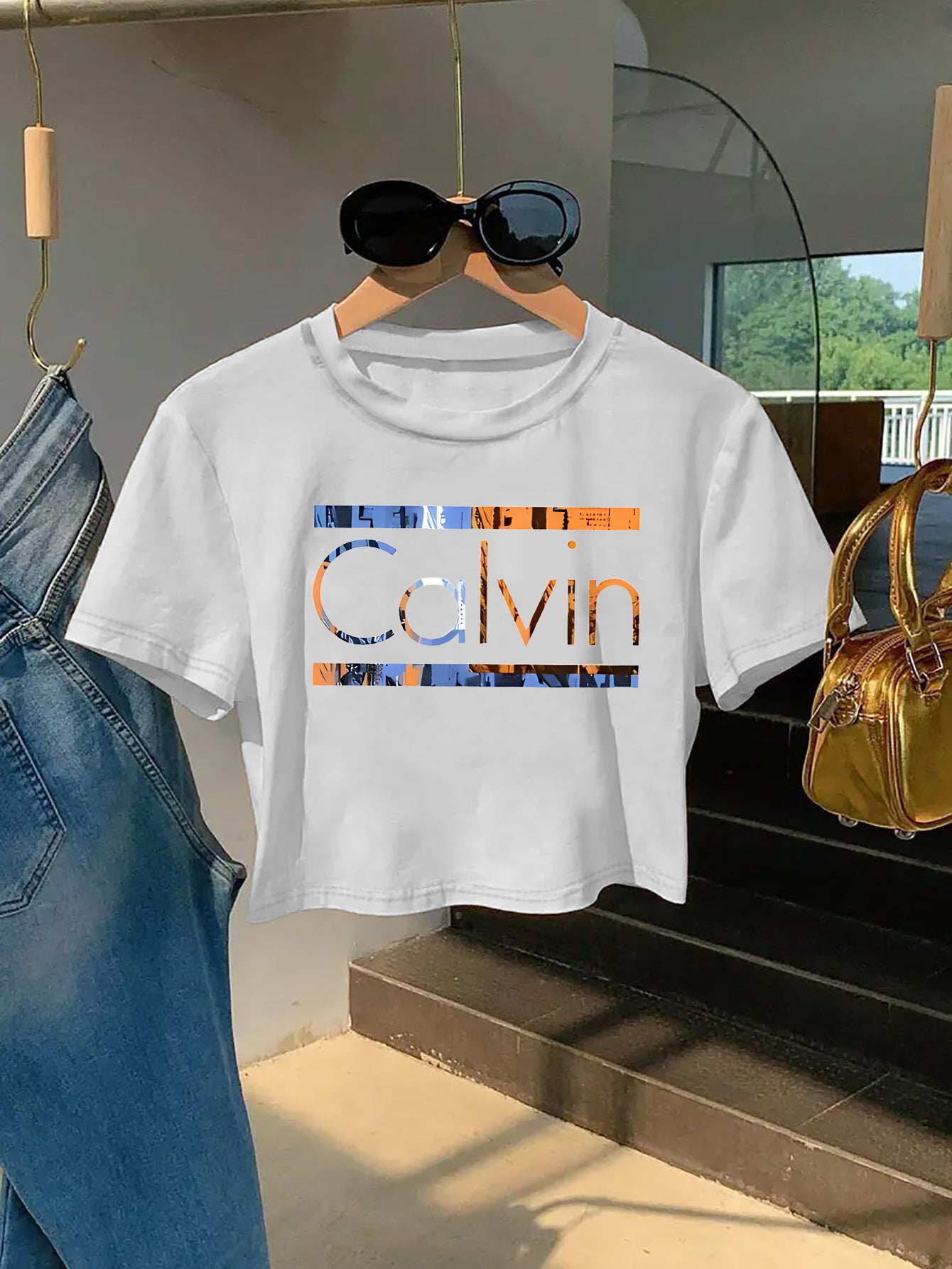 Women'S Y2K Style "Calvin" Graphic Tee - Soft & Comfortable Short Sleeve T-Shirt, Casual & Fashionable, Spring/Summer Top, Casual Wear | Playful Print | Comfortable Fit, Ladies T Shirts